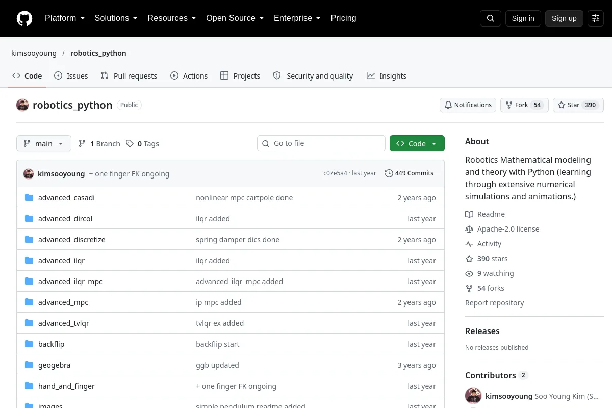 robotics_python · kimsooyoung resource page screenshot