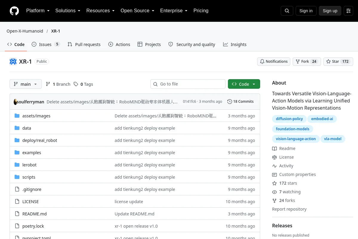 XR-1 · Open-X-Humanoid resource page screenshot