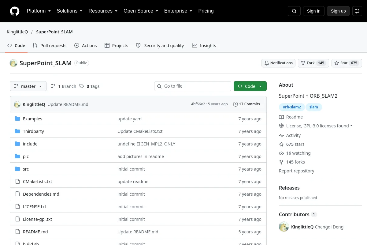 SuperPoint_SLAM · KinglittleQ resource page screenshot