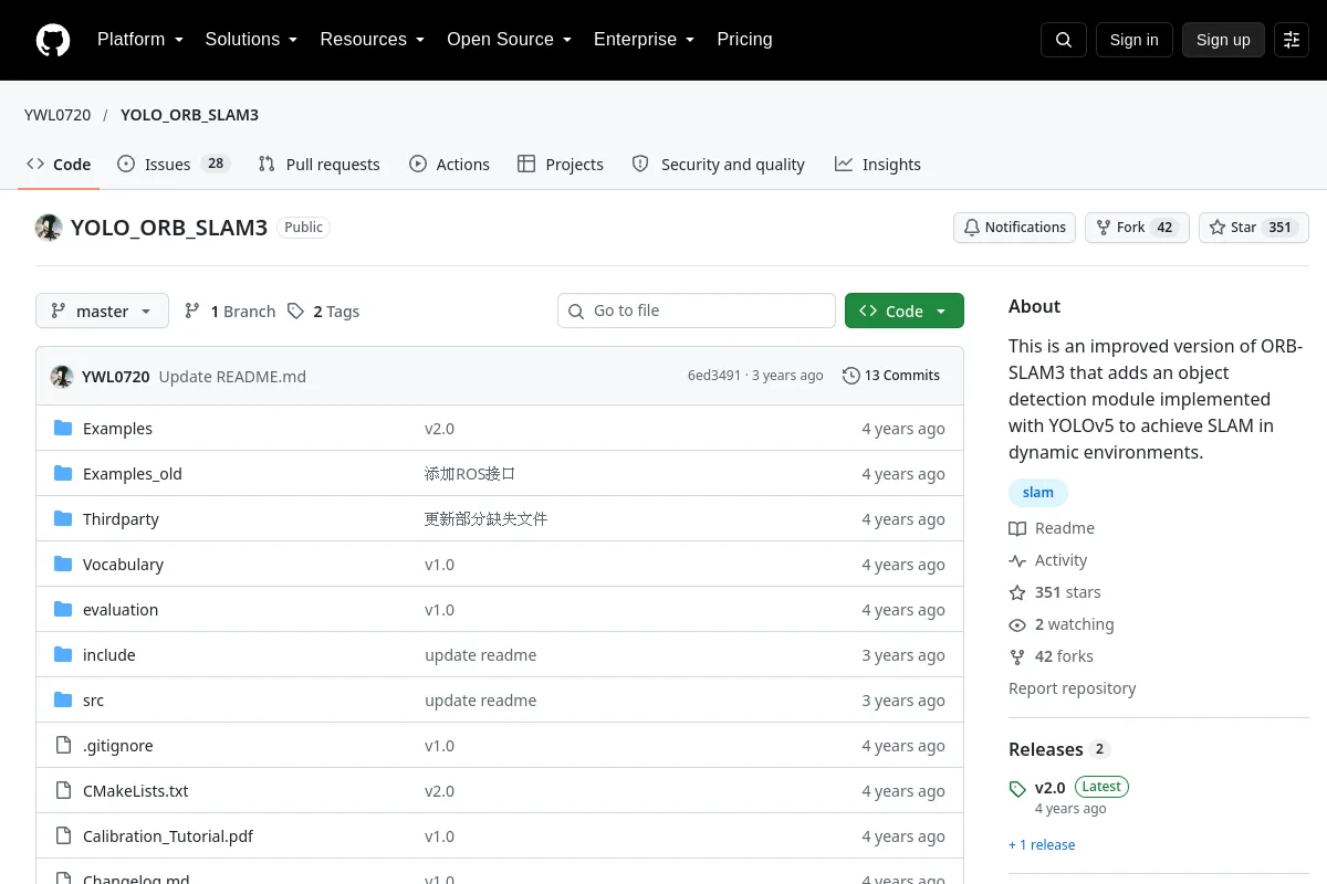 YOLO_ORB_SLAM3 · YWL0720 resource page screenshot