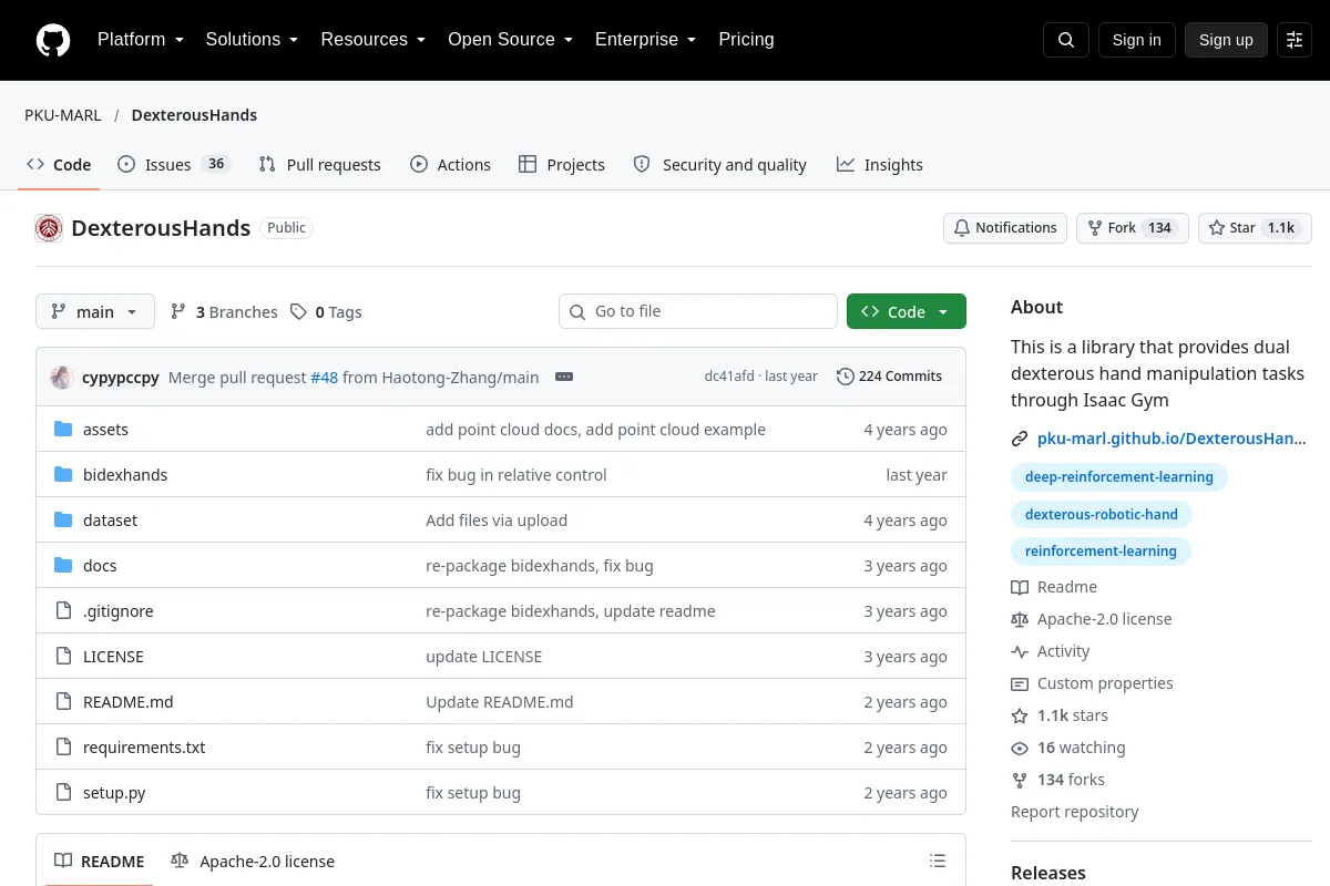 DexterousHands · PKU-MARL website or repository screenshot