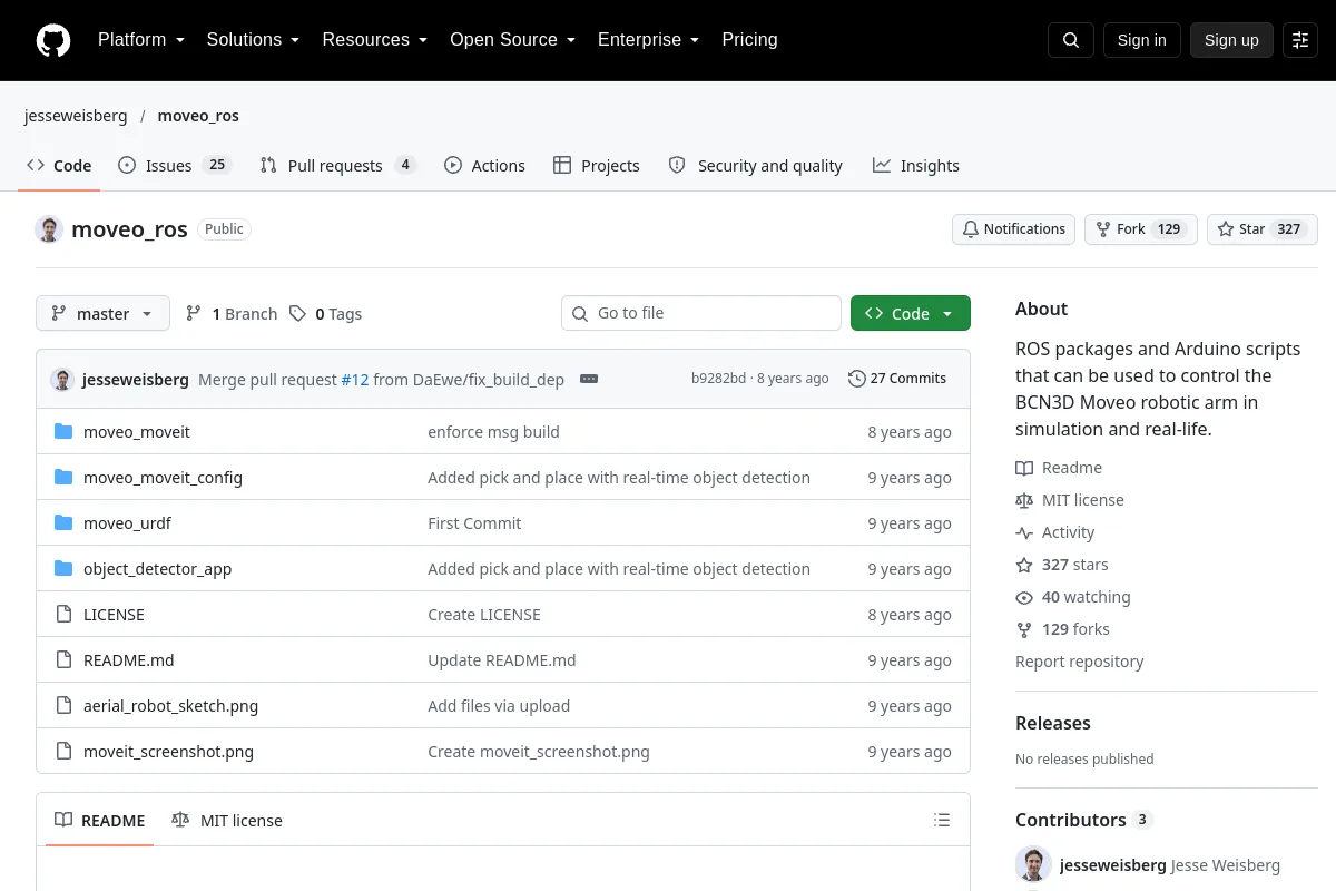 moveo_ros · jesseweisberg resource page screenshot