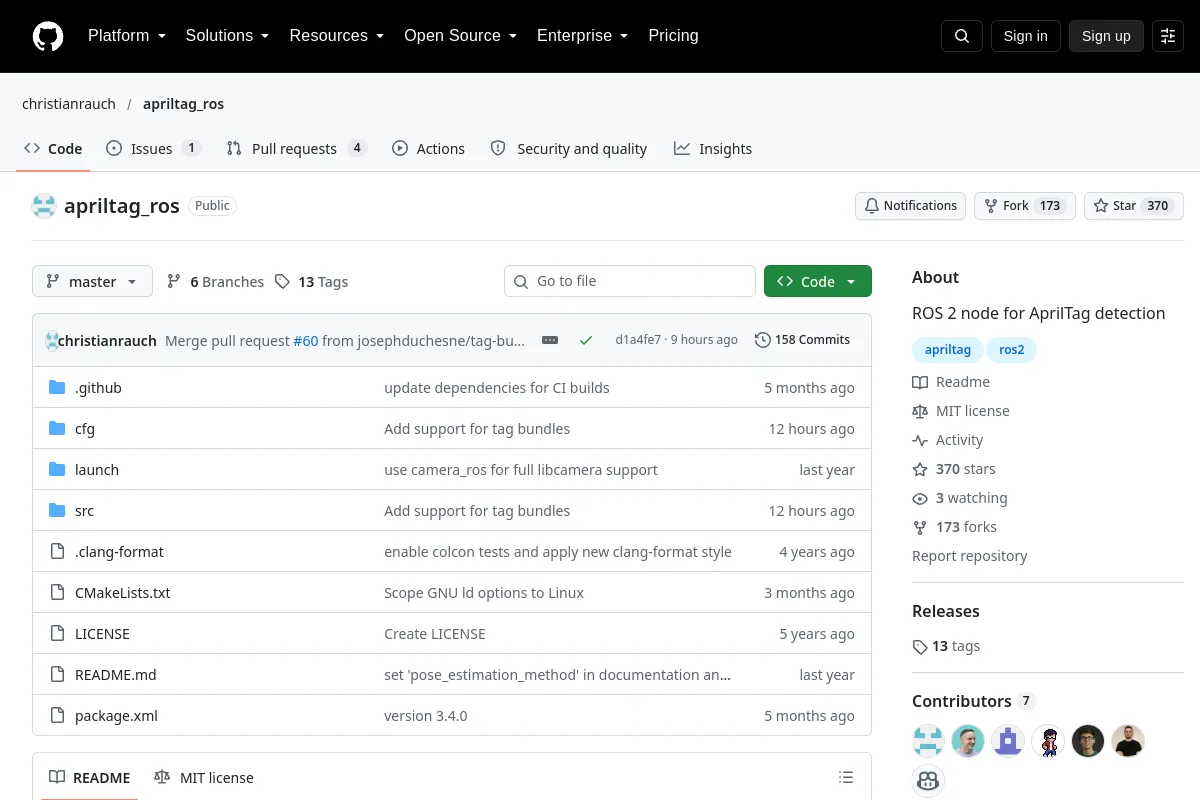 apriltag_ros · christianrauch website or repository screenshot