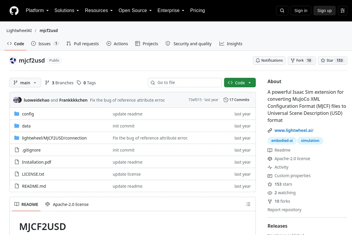 mjcf2usd · LightwheelAI website or repository screenshot