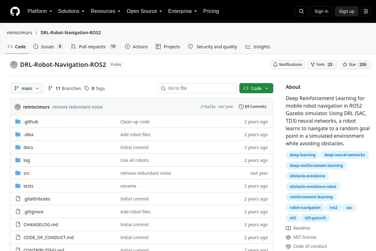 DRL-Robot-Navigation-ROS2 · reiniscimurs website or repository screenshot