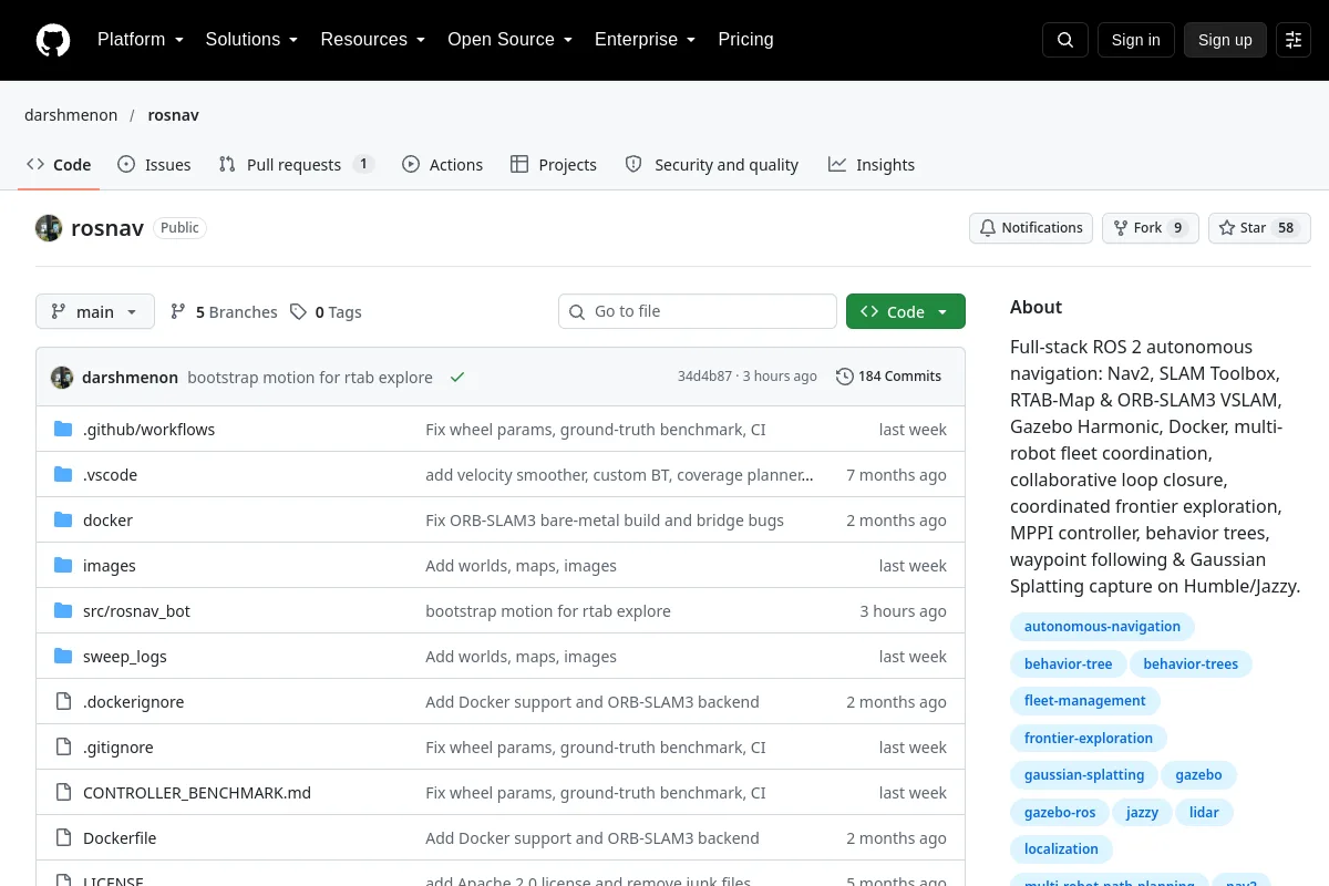 rosnav · darshmenon resource page screenshot