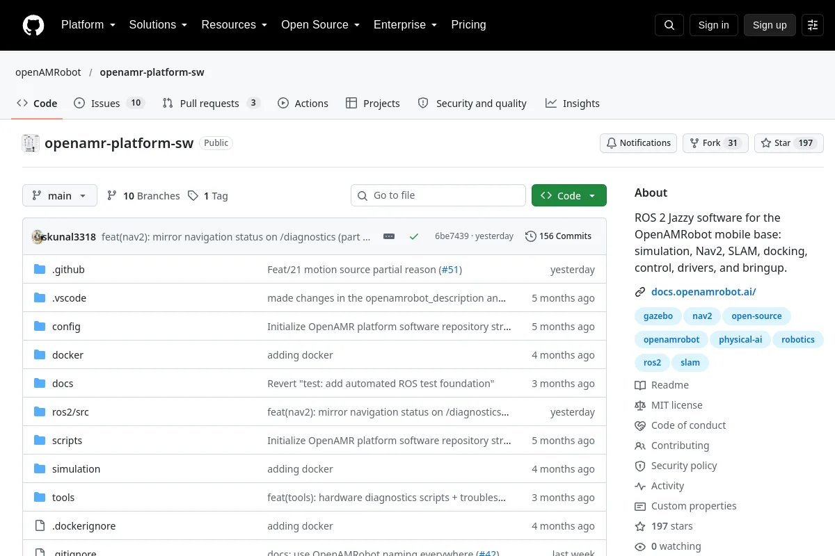 openamr-platform-sw · openAMRobot website or repository screenshot