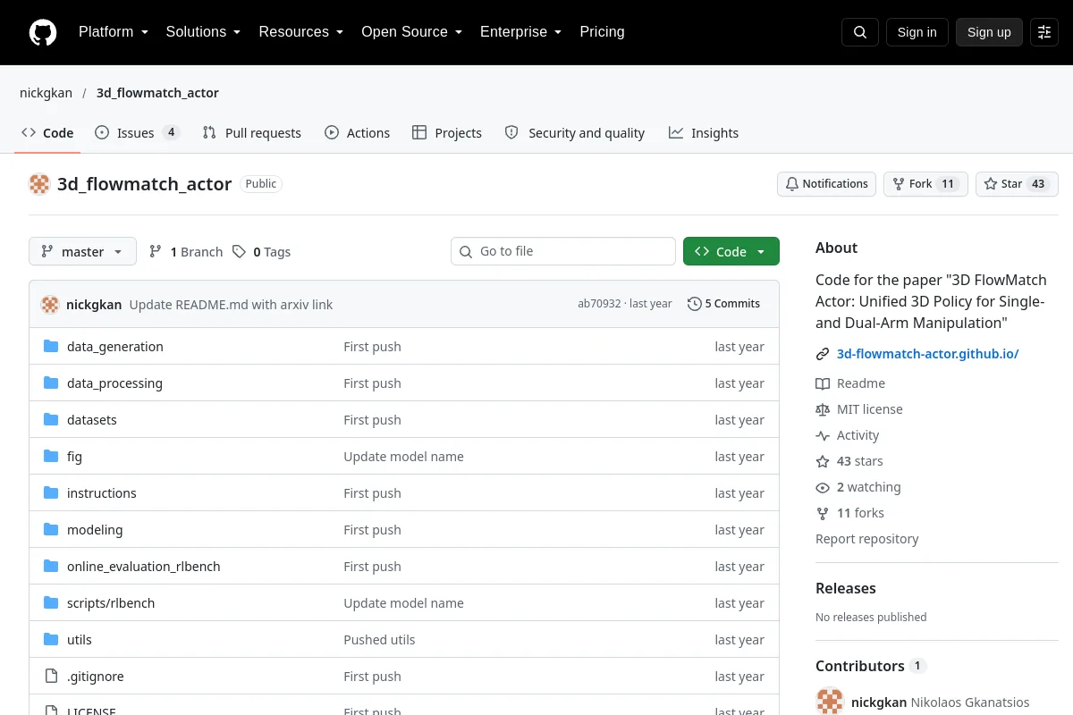 3d flowmatch actor · nickgkan resource page screenshot