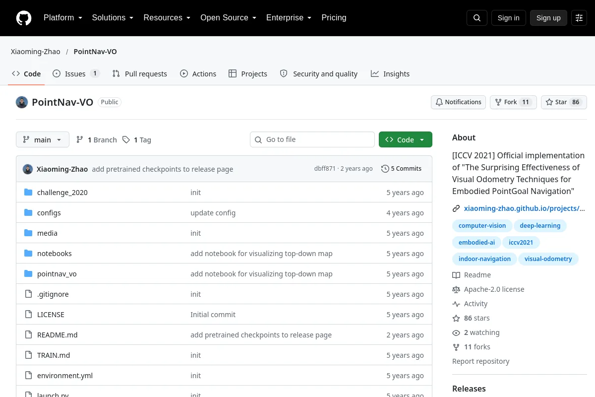 PointNav-VO · Xiaoming-Zhao resource page screenshot