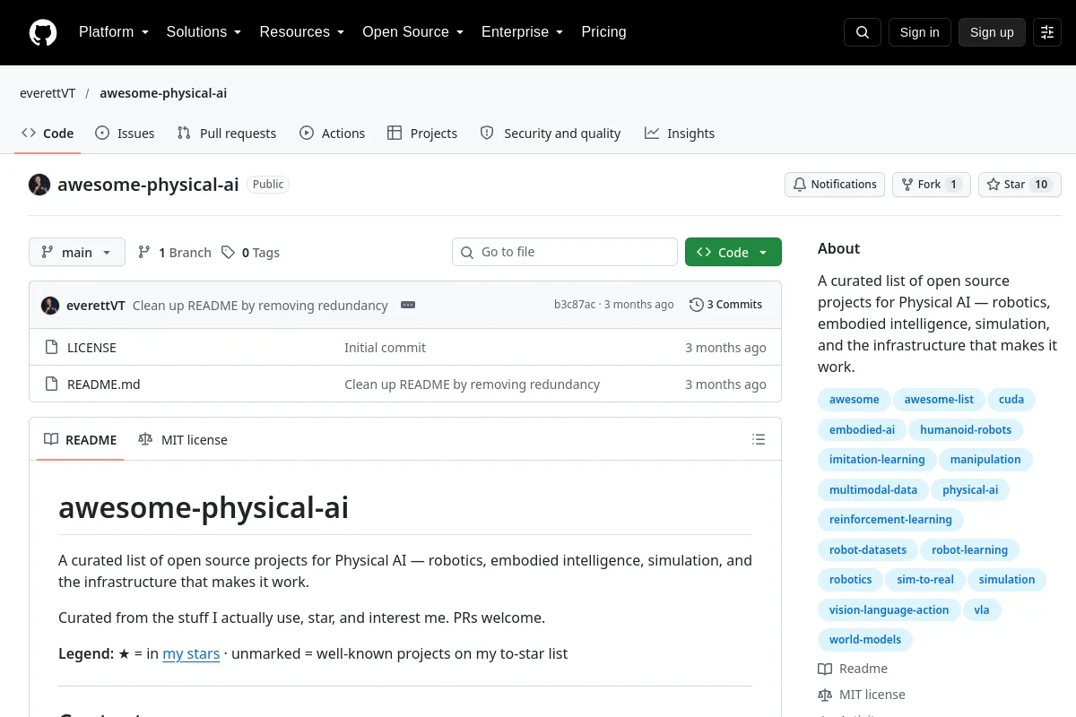 awesome physical ai · everettVT website or repository screenshot