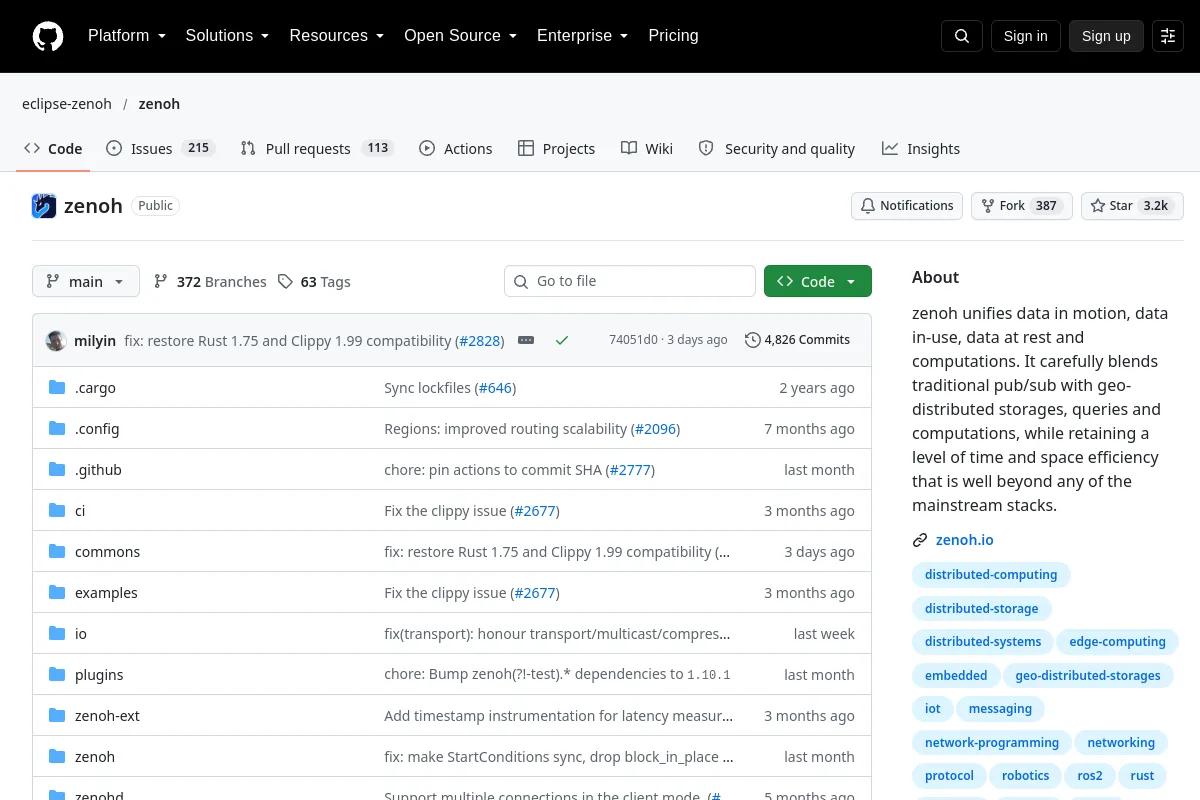 Eclipse Zenoh website or repository screenshot