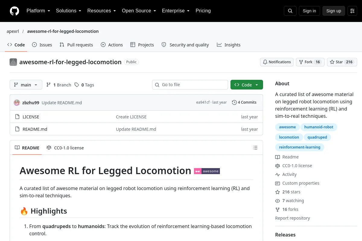 awesome-rl-for-legged-locomotion · apexrl website or repository screenshot