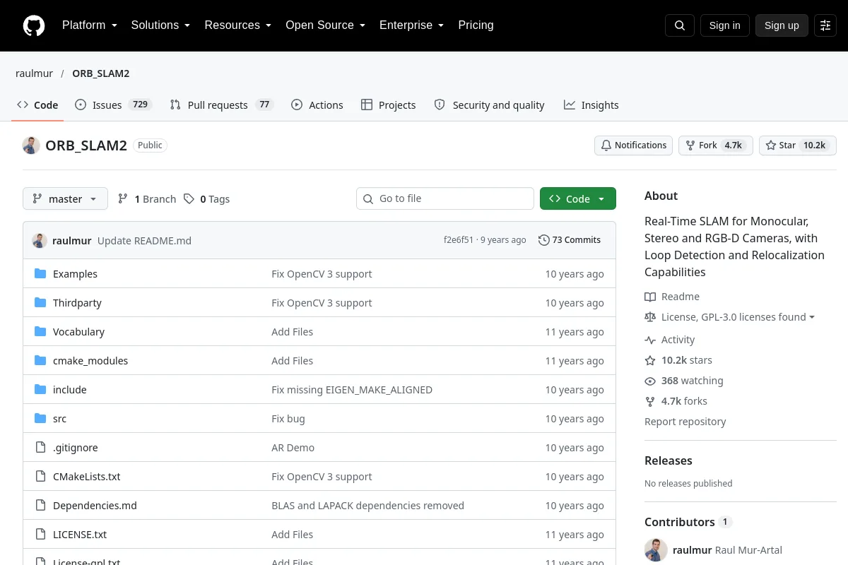 ORB SLAM2 · raulmur website or repository screenshot