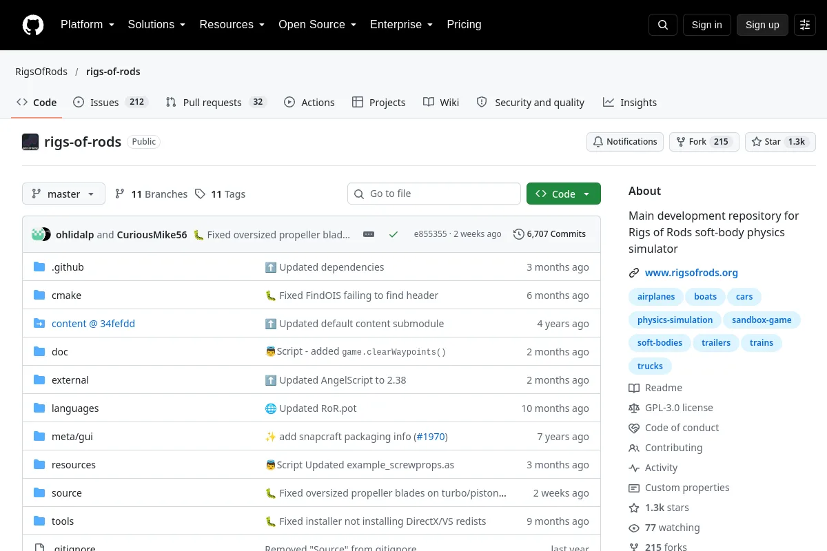 rigs of rods · RigsOfRods resource page screenshot