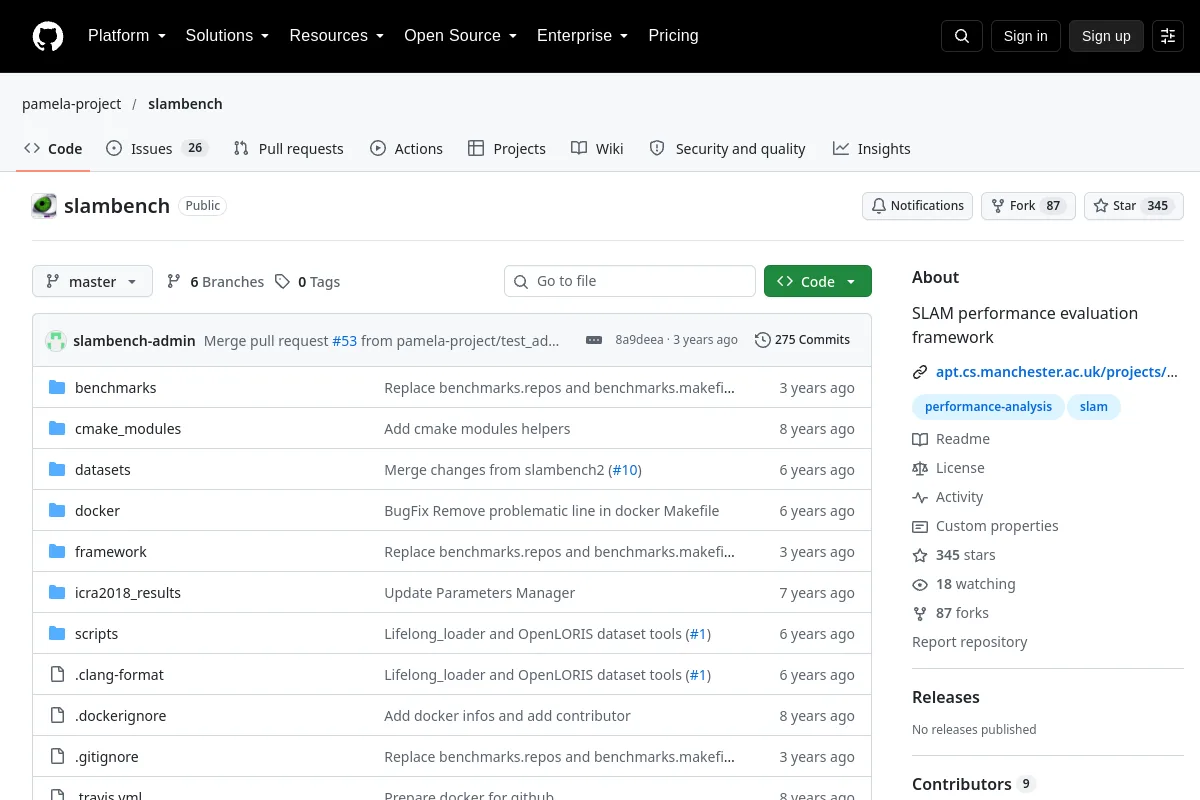slambench · pamela-project website or repository screenshot