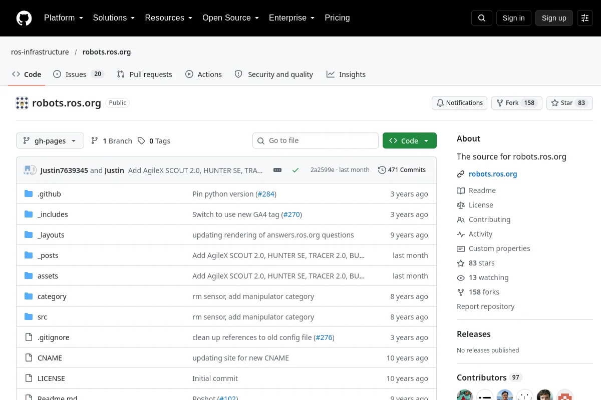 robots.ros.org · ros-infrastructure resource page screenshot