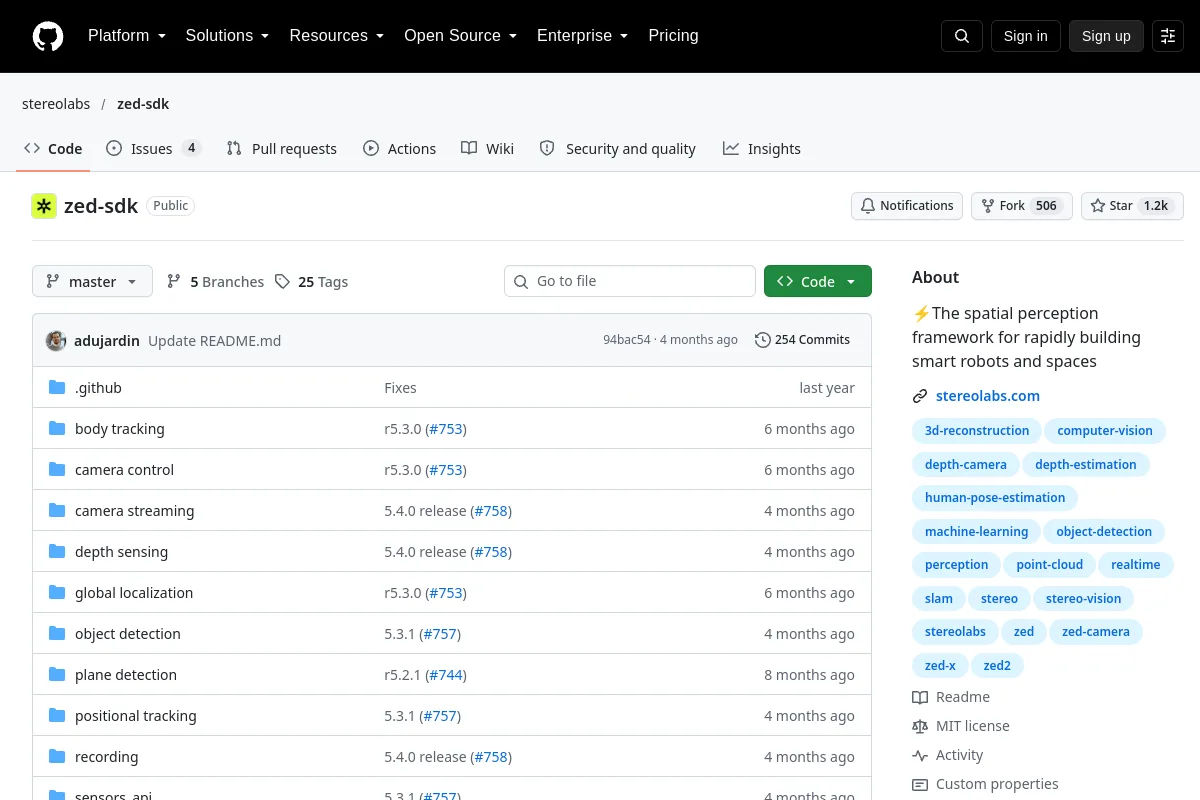 zed sdk · stereolabs website or repository screenshot
