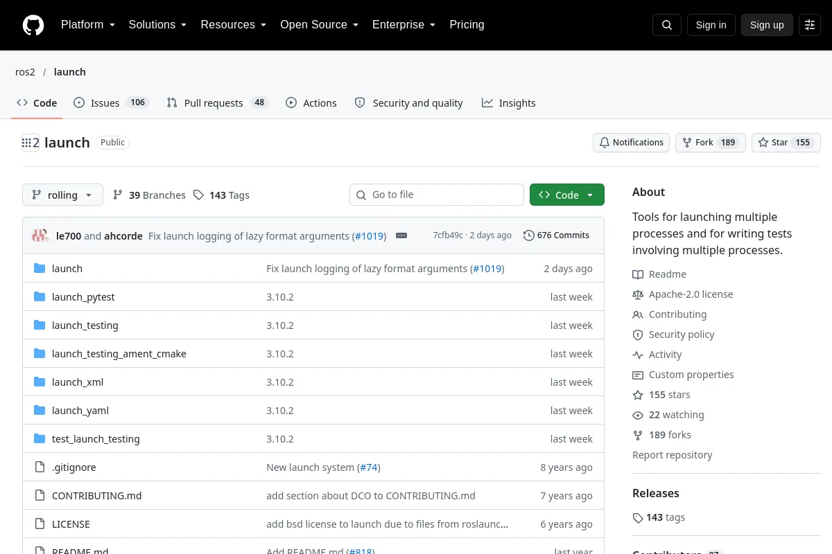 launch · ros2 resource page screenshot