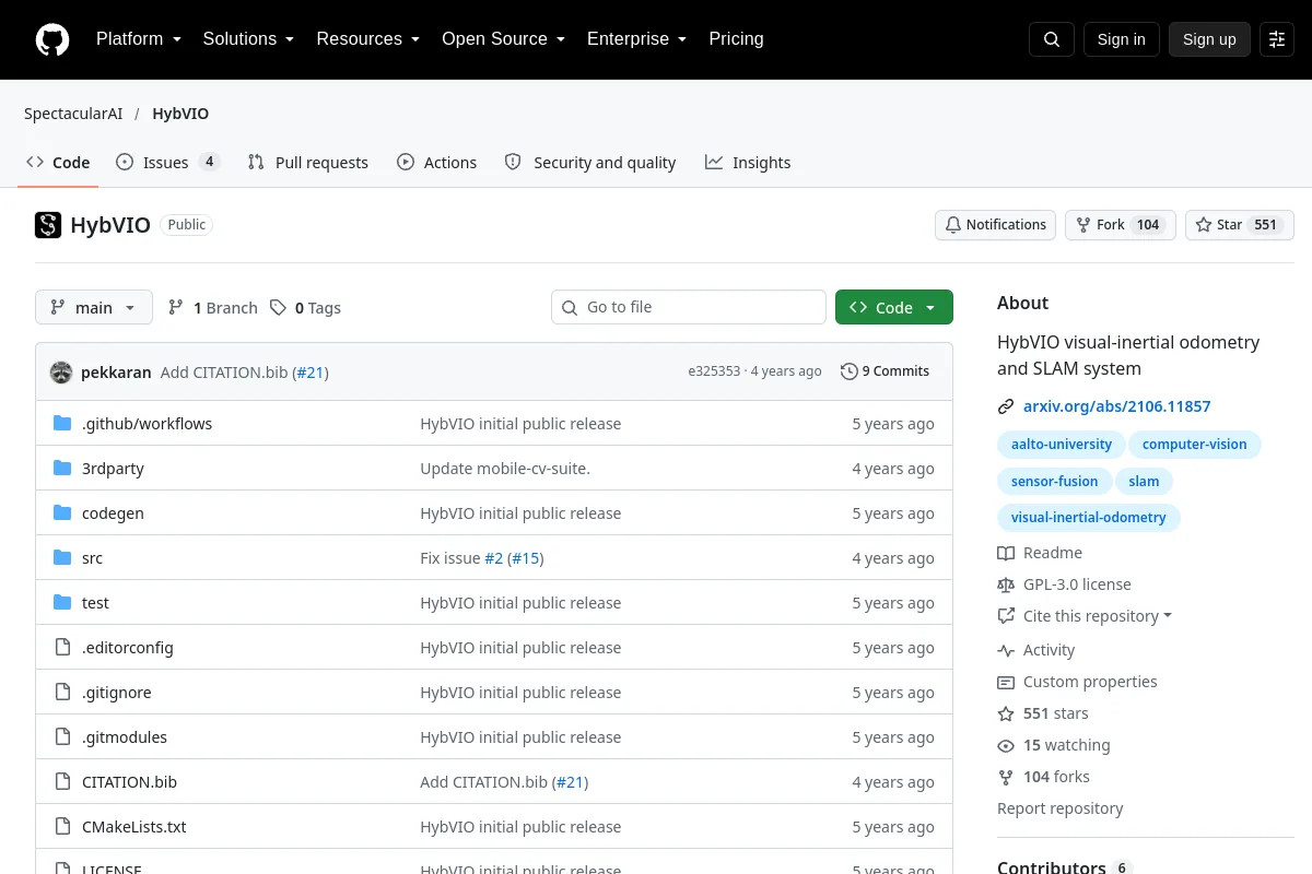 HybVIO · SpectacularAI resource page screenshot