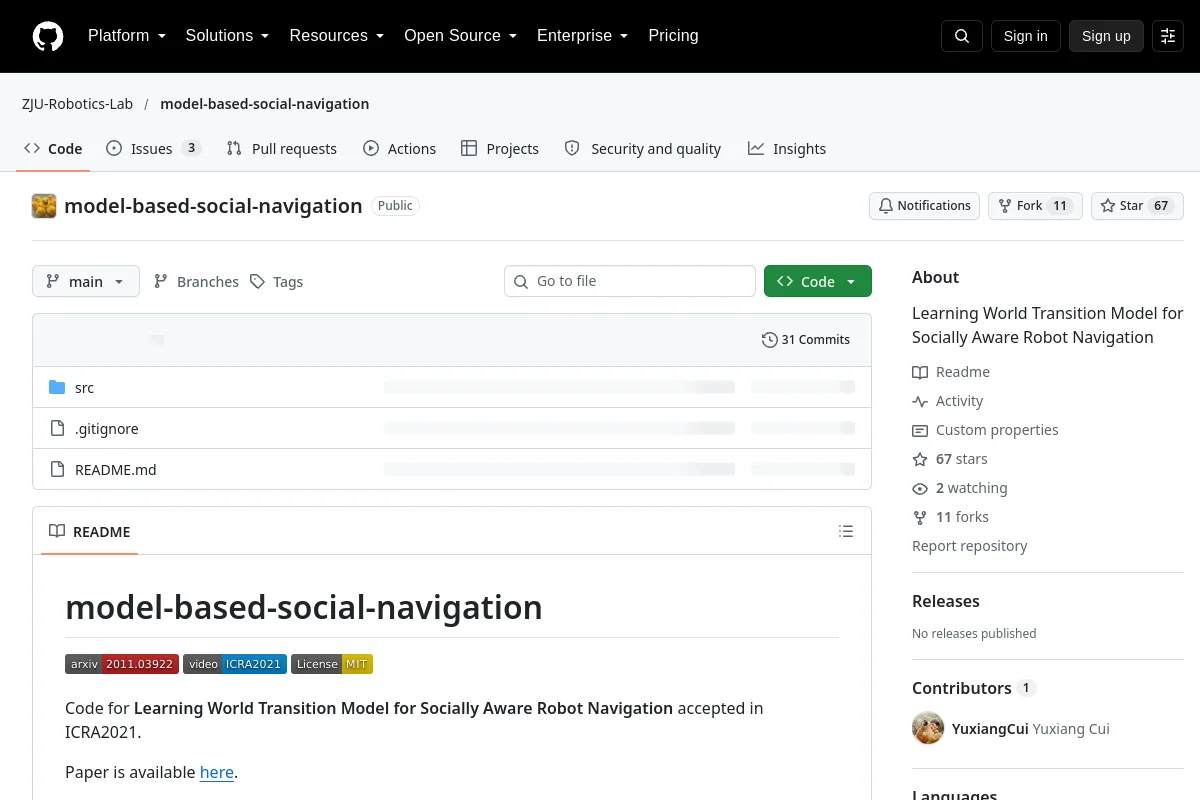 model-based-social-navigation · ZJU-Robotics-Lab resource page screenshot