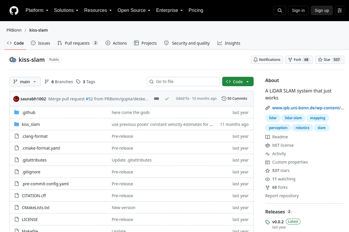 kiss-slam · PRBonn resource page screenshot