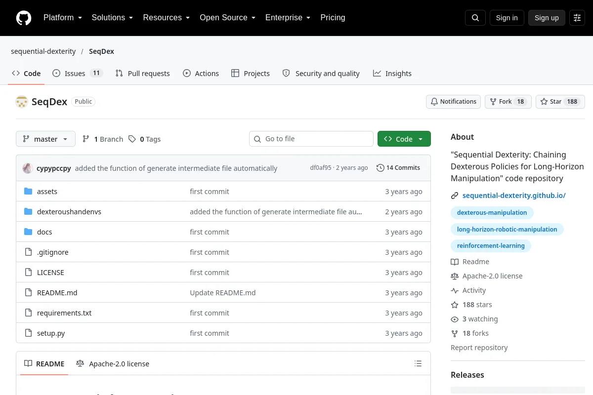 SeqDex · sequential-dexterity website or repository screenshot