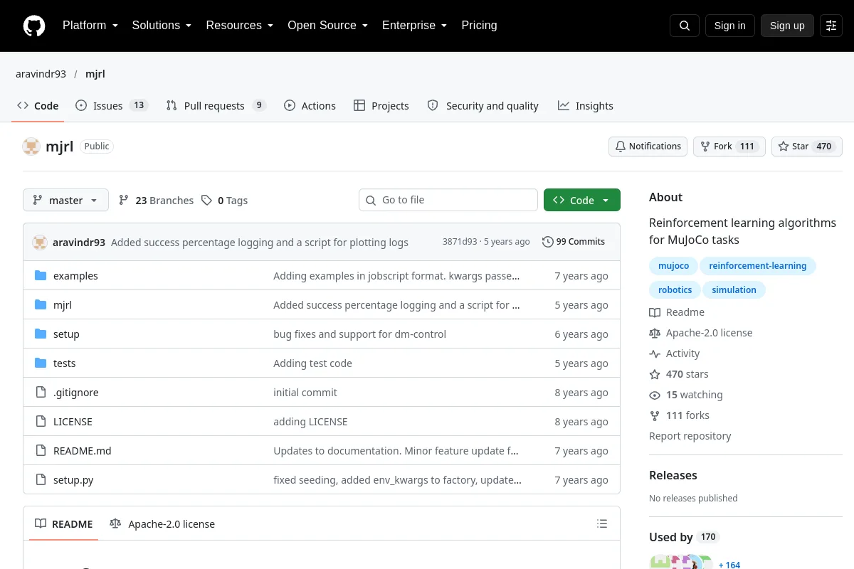 mjrl · aravindr93 website or repository screenshot