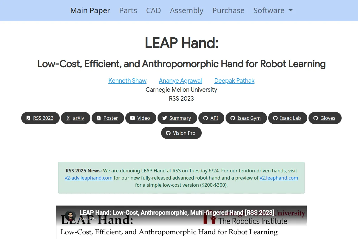 LEAP Hand website or repository screenshot
