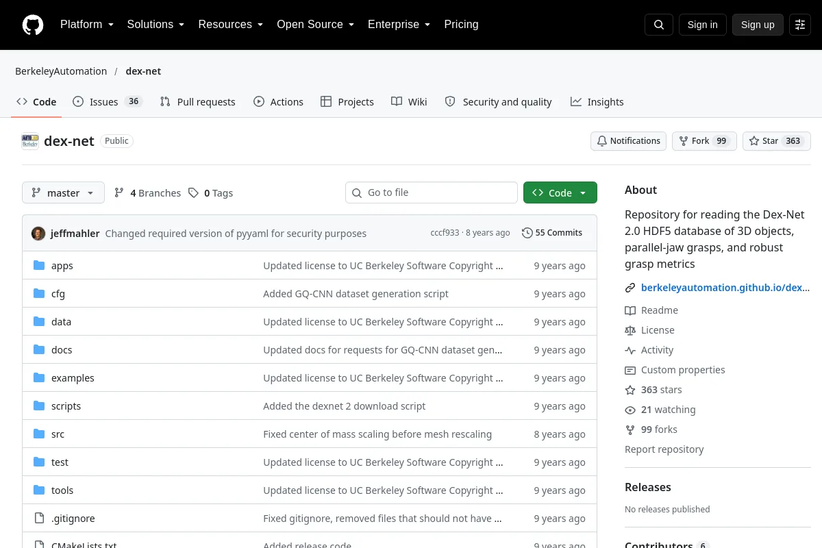 dex net · BerkeleyAutomation website or repository screenshot