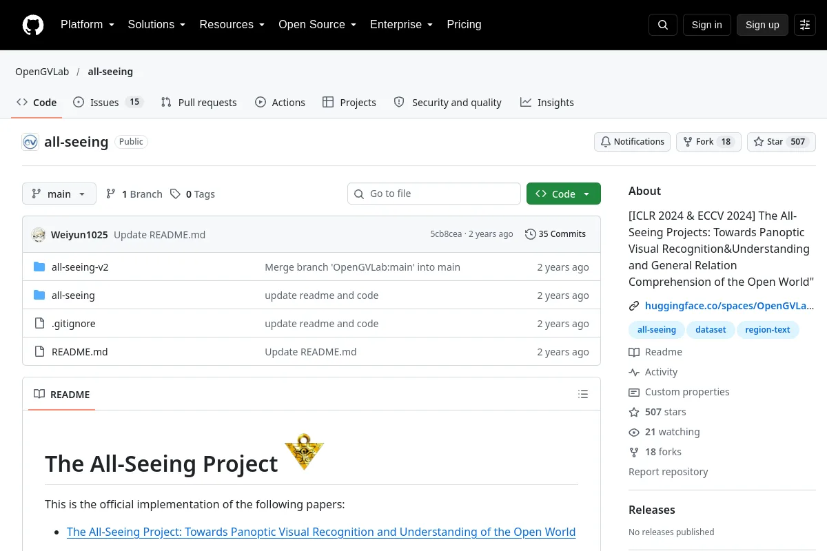 all seeing · OpenGVLab resource page screenshot