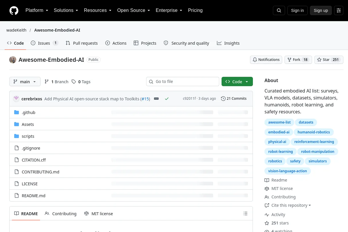 Awesome-Embodied-AI · wadeKeith website or repository screenshot