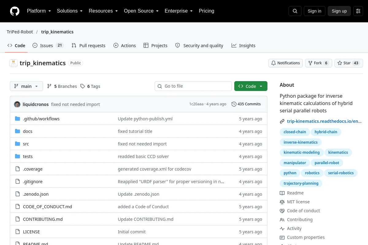 trip kinematics · TriPed-Robot resource page screenshot