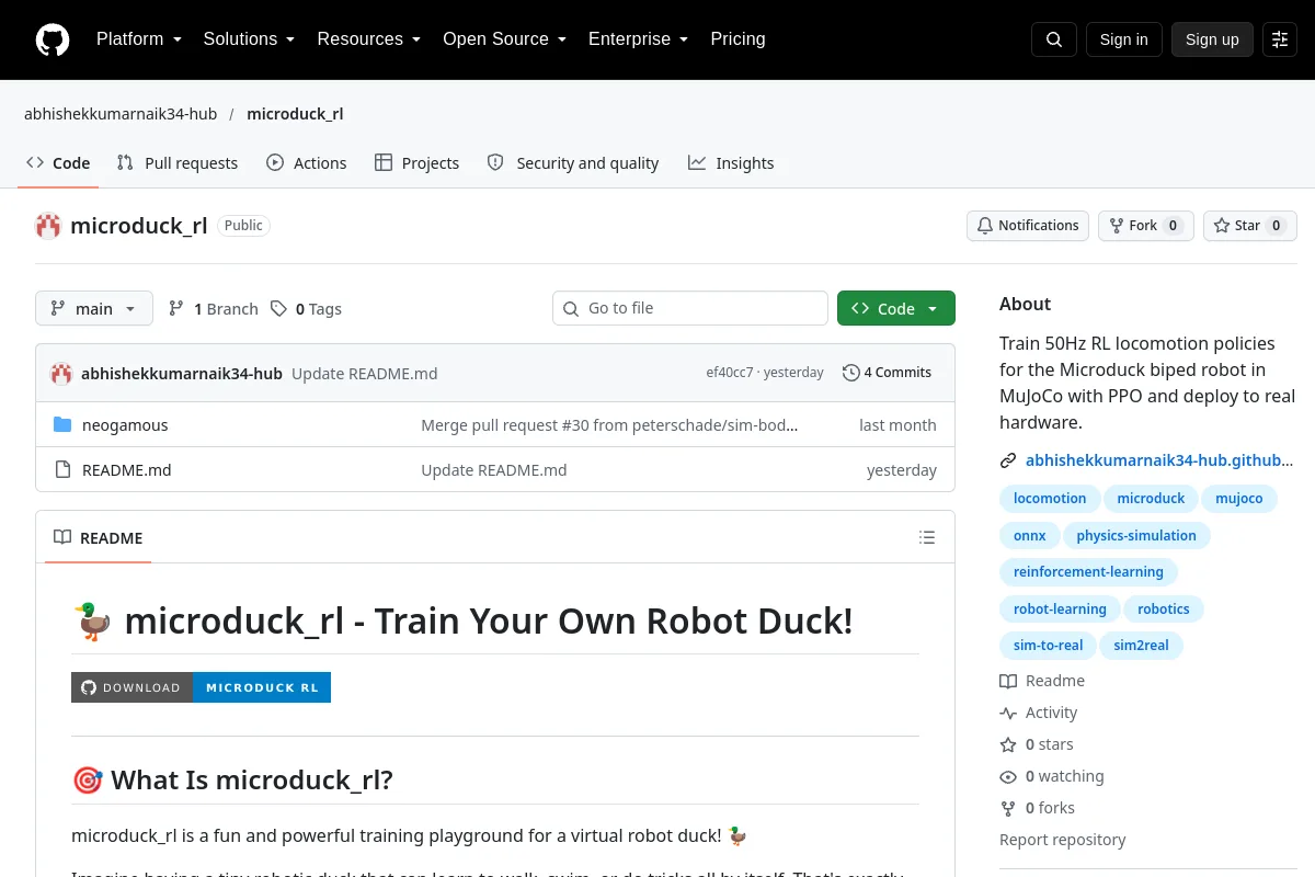 microduck rl · abhishekkumarnaik34-hub website or repository screenshot