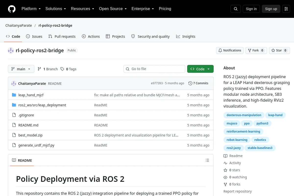 rl policy ros2 bridge · ChaitanyaParate website or repository screenshot