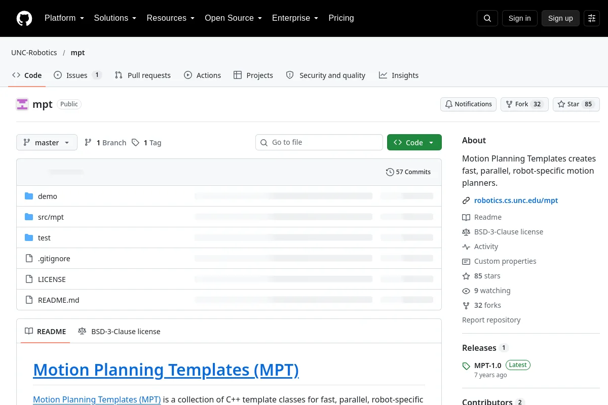 mpt · UNC-Robotics resource page screenshot