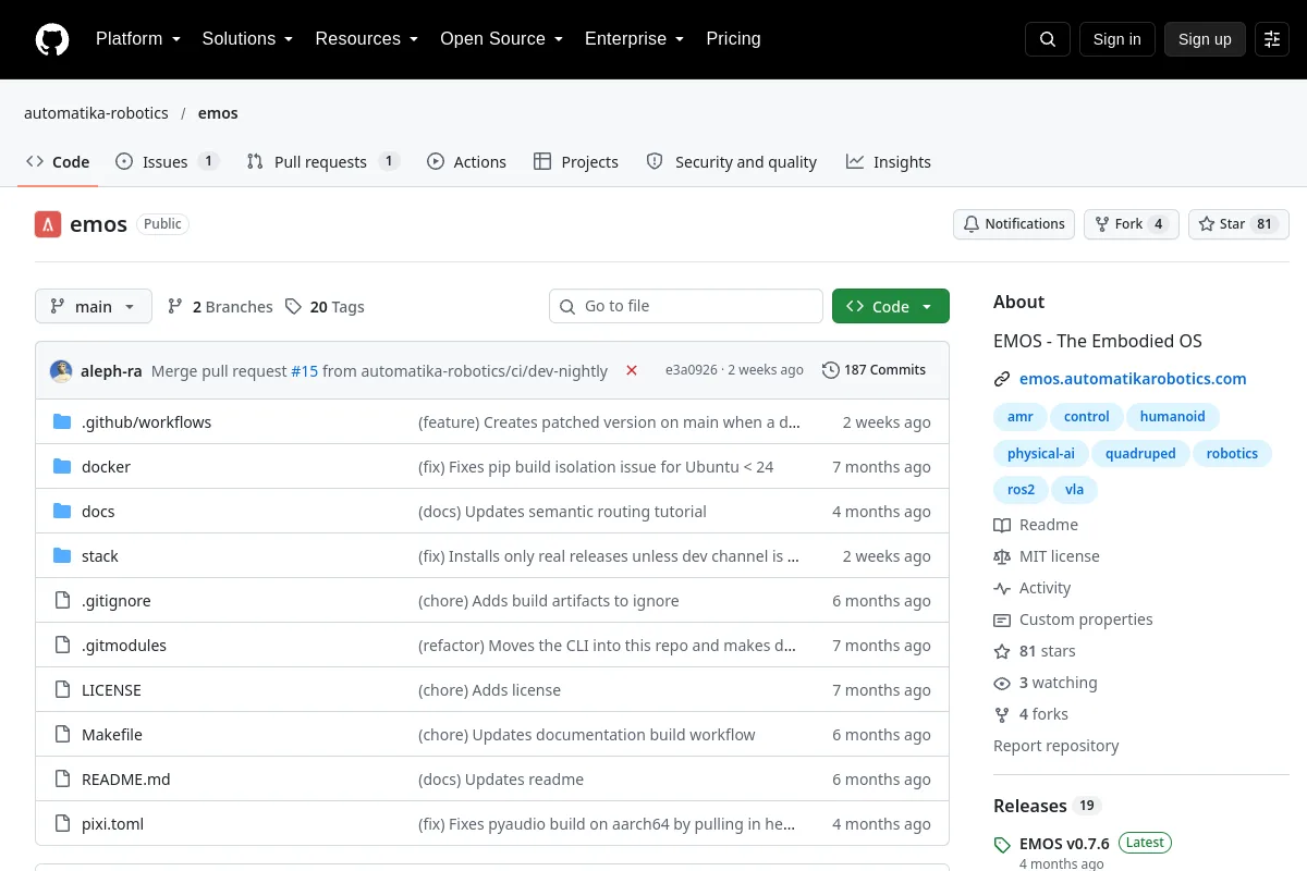 emos · automatika-robotics website or repository screenshot