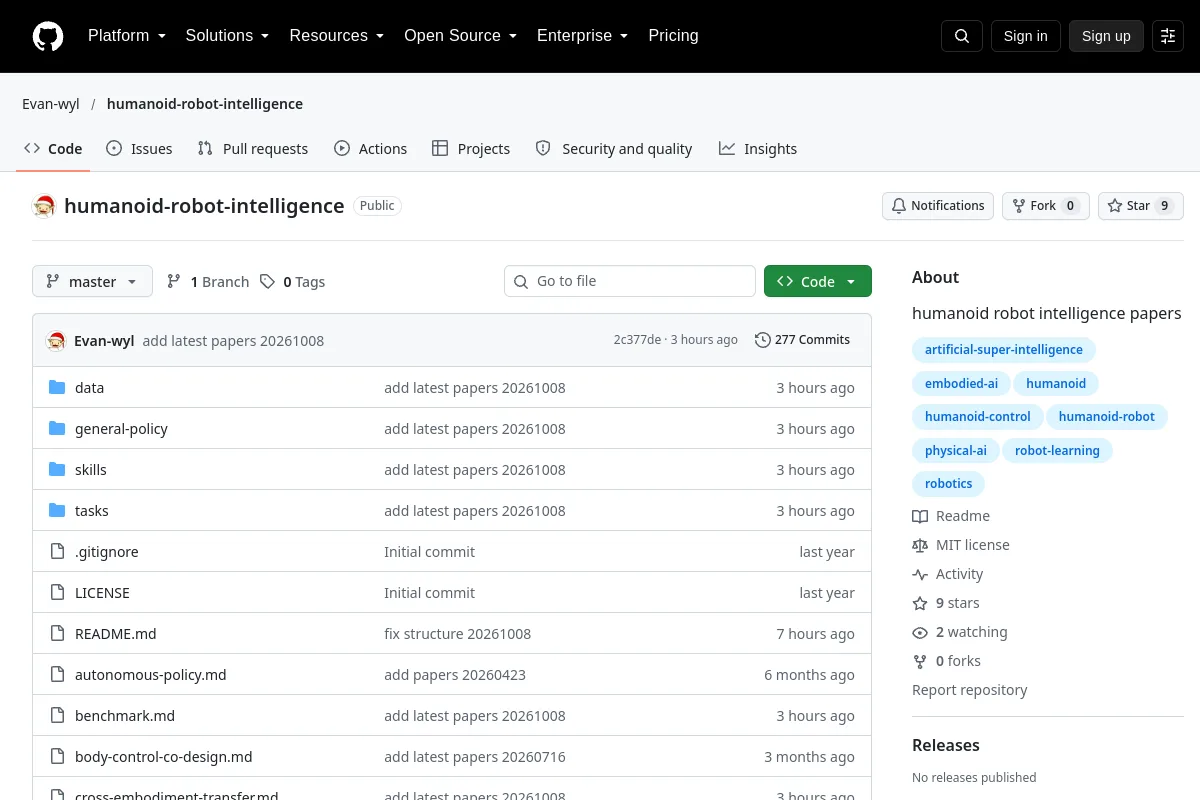 humanoid robot intelligence · Evan-wyl website or repository screenshot