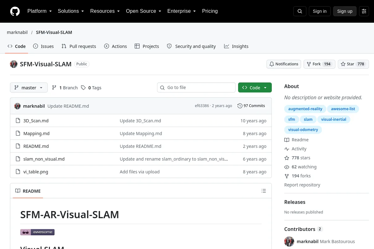 SFM-Visual-SLAM · marknabil resource page screenshot