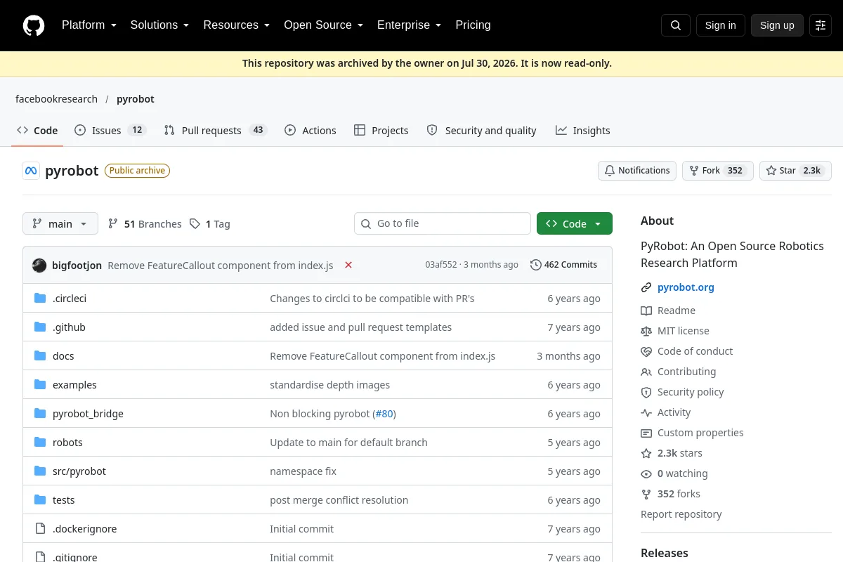 pyrobot · facebookresearch website or repository screenshot
