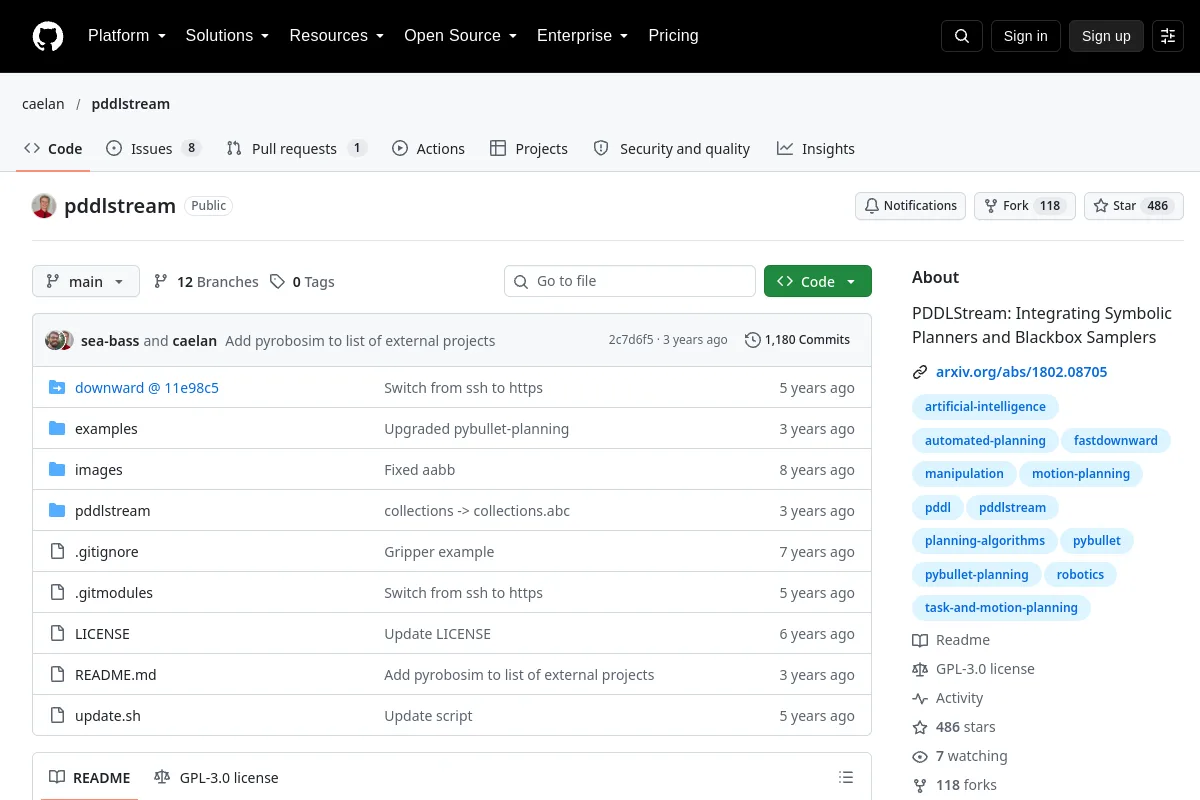 pddlstream · caelan resource page screenshot