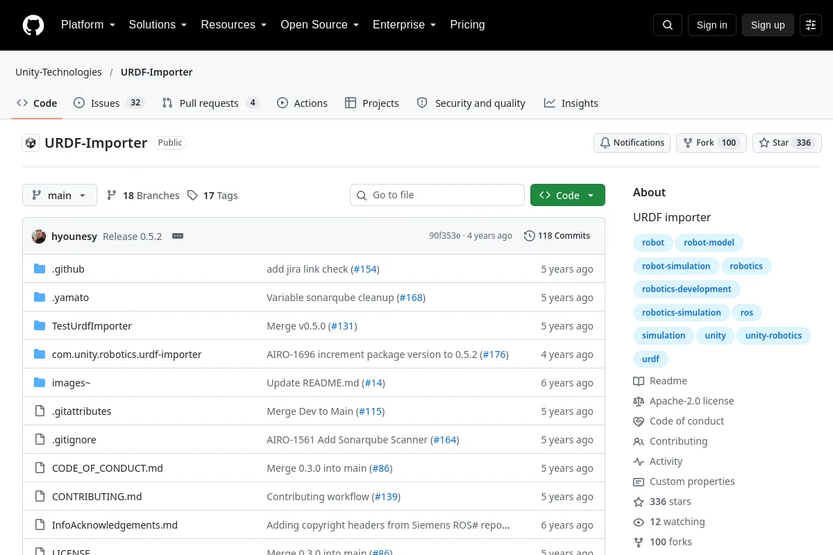 URDF-Importer · Unity-Technologies website or repository screenshot