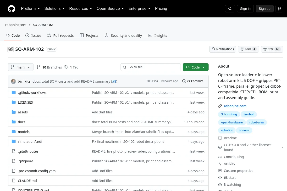 SO-ARM-102 · roboninecom website or repository screenshot