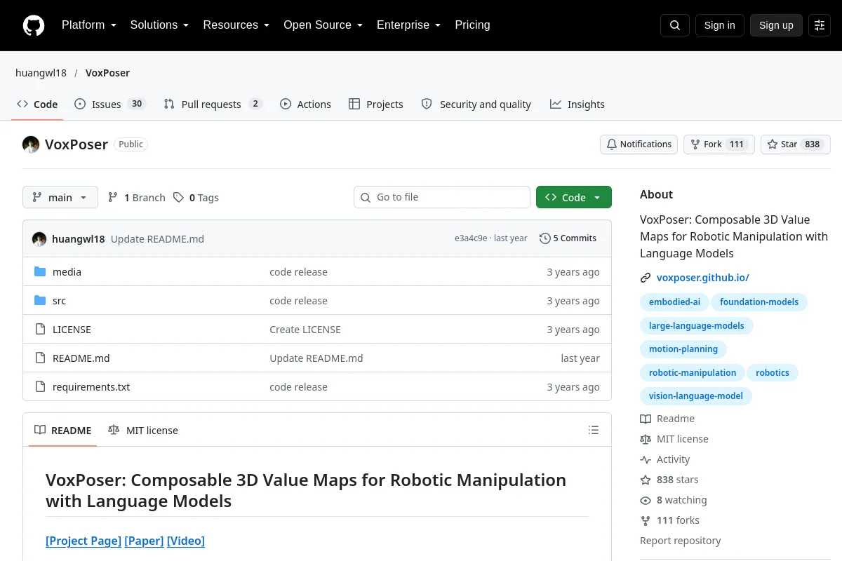 VoxPoser website or repository screenshot