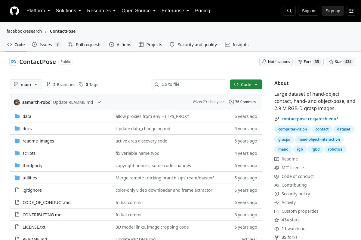 ContactPose · facebookresearch website or repository screenshot