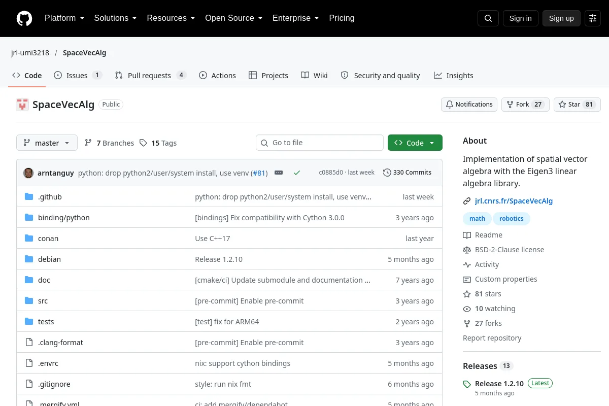 SpaceVecAlg · jrl-umi3218 website or repository screenshot