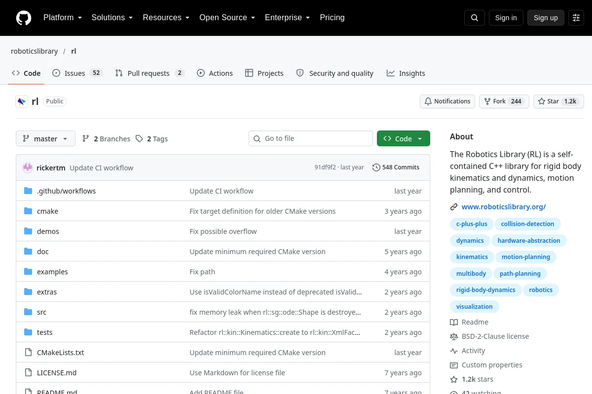 rl · roboticslibrary website or repository screenshot
