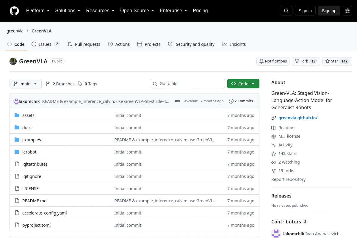 GreenVLA · greenvla website or repository screenshot