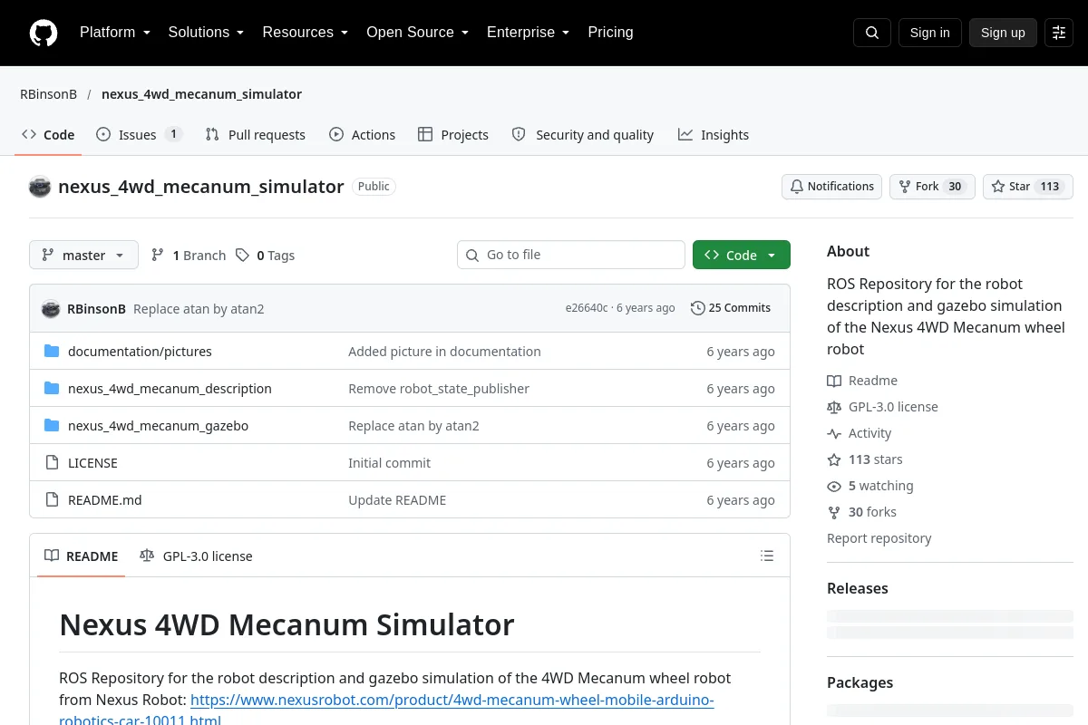 nexus_4wd_mecanum_simulator · RBinsonB website or repository screenshot