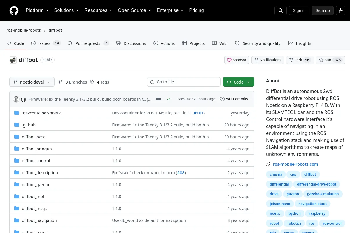 diffbot · ros-mobile-robots website or repository screenshot