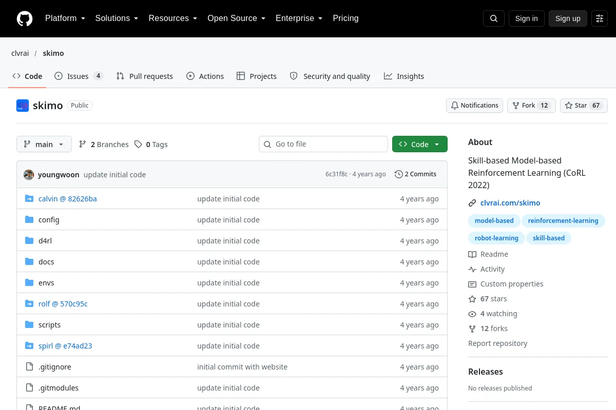 skimo · clvrai resource page screenshot